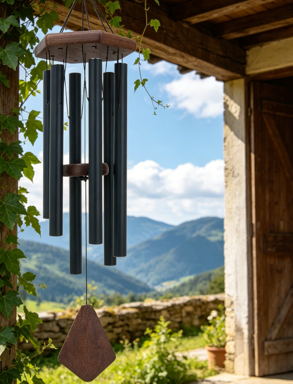 Outdoor Deep Tone Wind Chime, Sympathy, 6 Tuned Tubes, Elegant Black for Garden Patio
